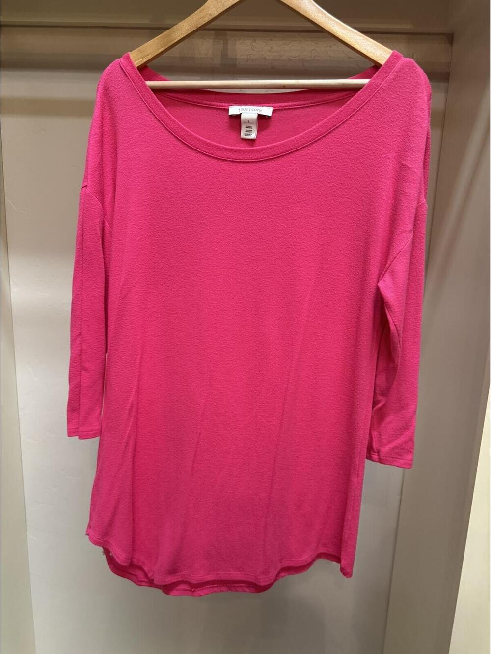 White House Black Market Pink Cotton-Blend Knit Tunic 3/4 Sleeve Women's Size L